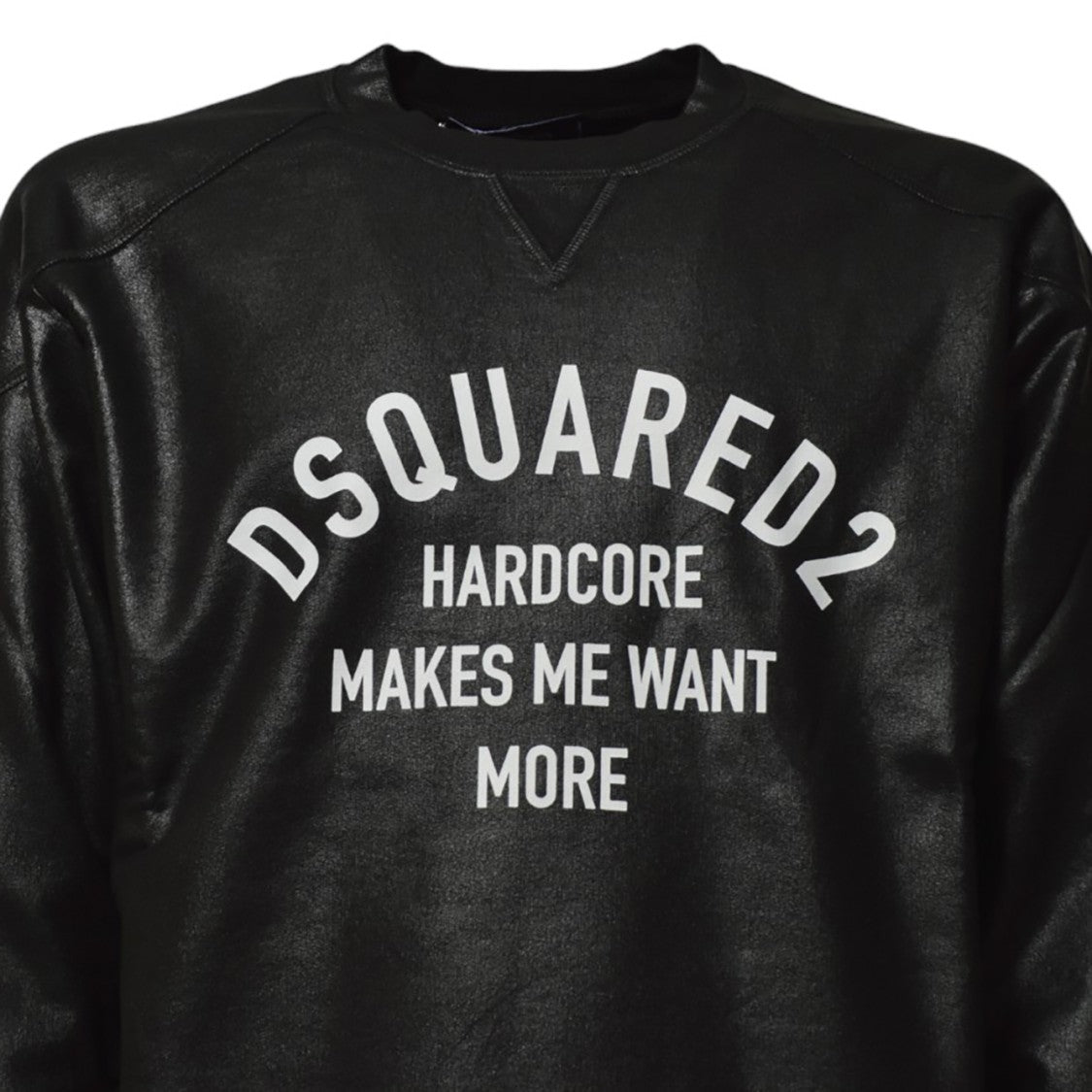 Dsquared2 Cool Biker Fit Crewneck Sweatshirt In Black Coated Cotton