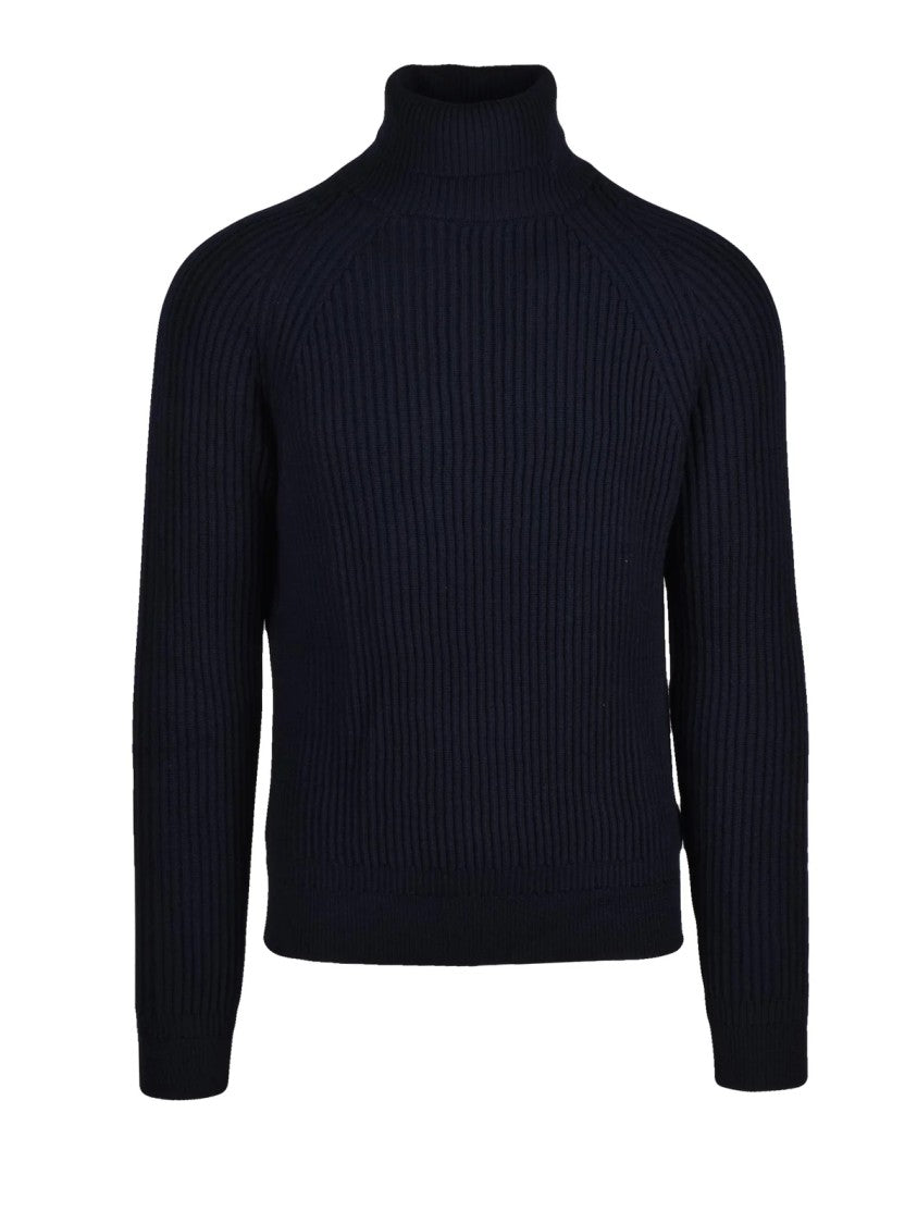 Slowear By Zanone Ribbed High Neck Sweater In Navy Fabrication