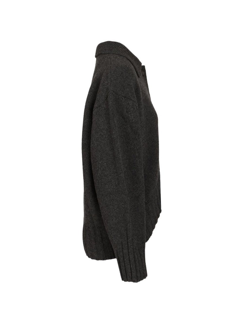 The Attico Charcoal Knit Button-Up Ribbed Sweater