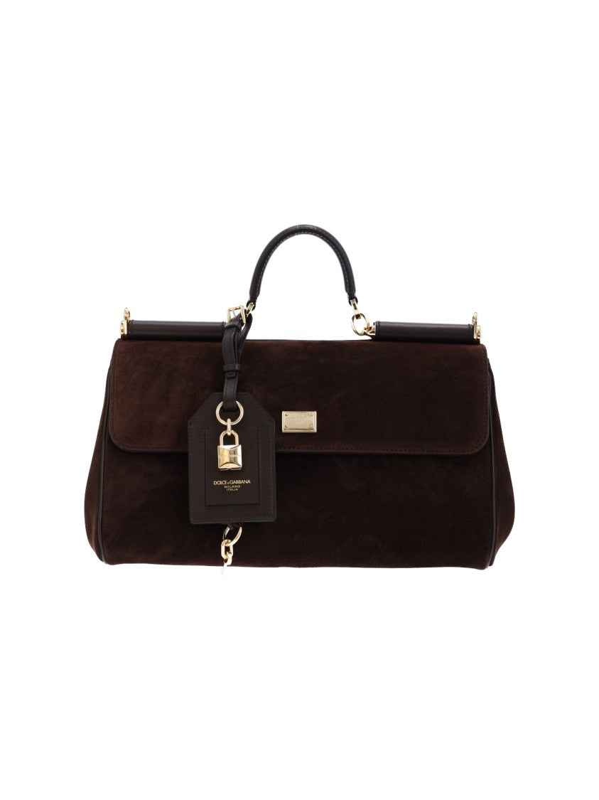 Dolce & Gabbana Dark Brown Structured Suede Top-Handle Bag