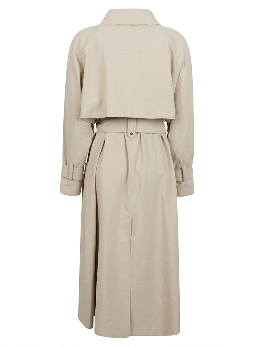 Herno Ivory Crinkled Twill Long Trench Coat