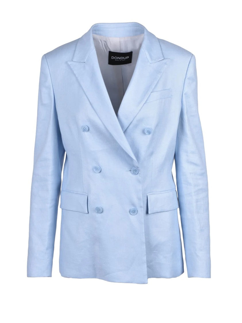 Dondup Light Blue Double-Breasted Linen Viscose Jacket