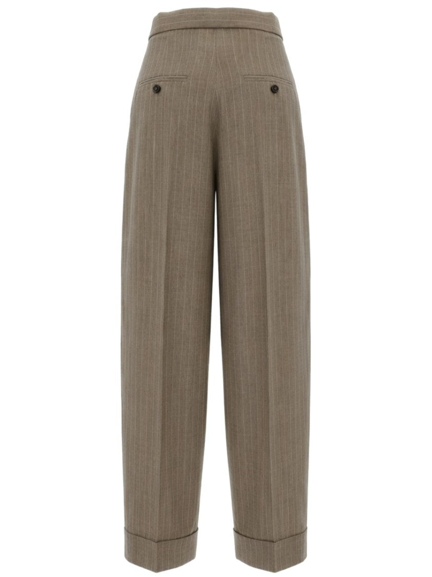 Max Mara Cropped Wide-Leg Pinstripe Pants With Tailored Pleats
