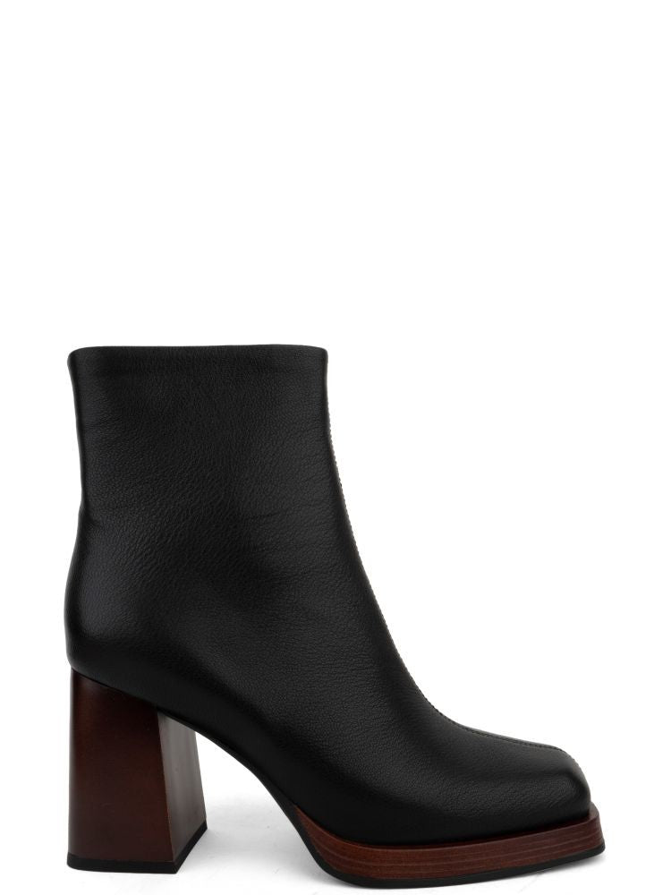 Adrianna Feretti Black Closed Sturdy Block Heel Leather Ankle Boots