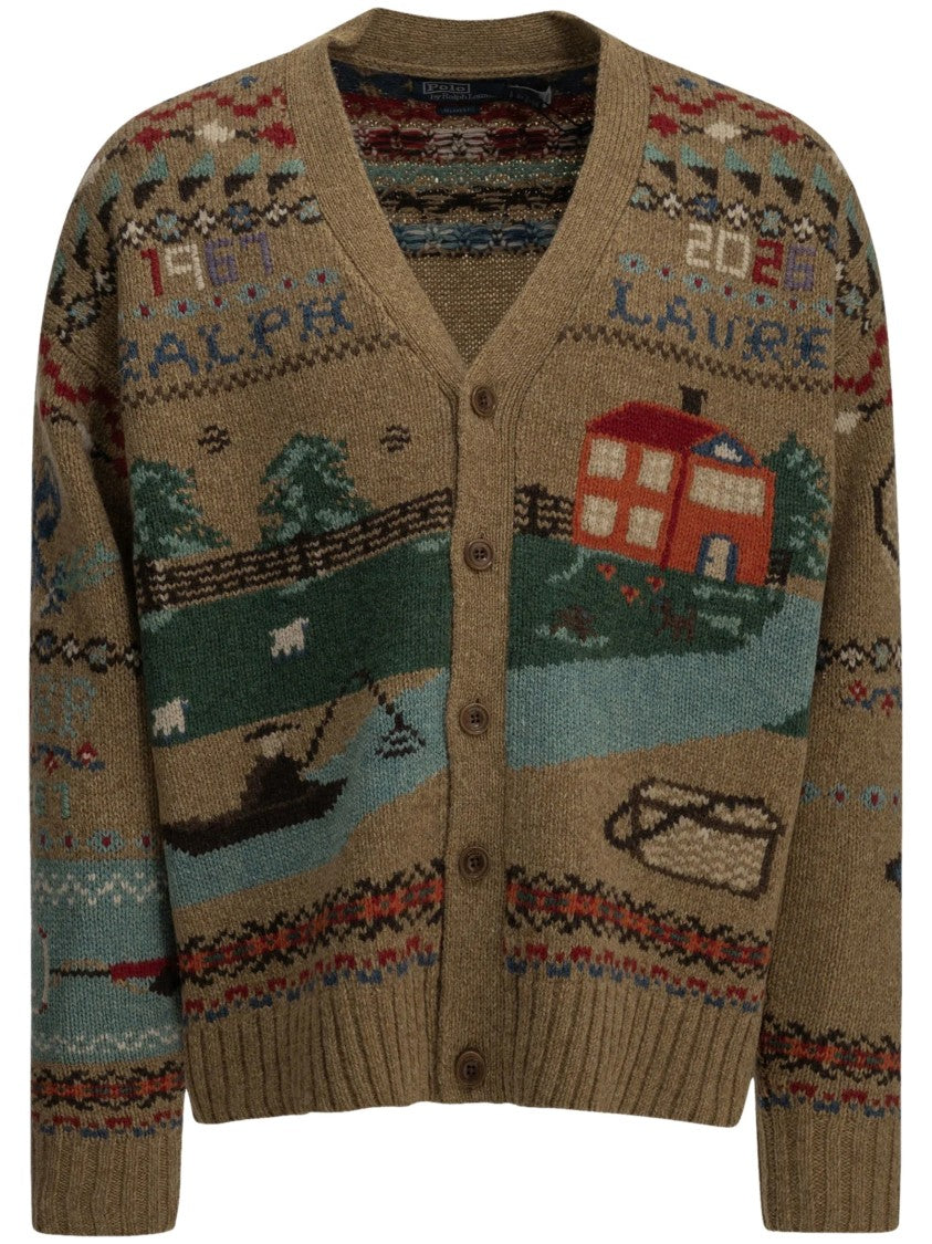 Polo Ralph Lauren Intarsia-Knit V-Neck Cardigan With Scenic Motifs
