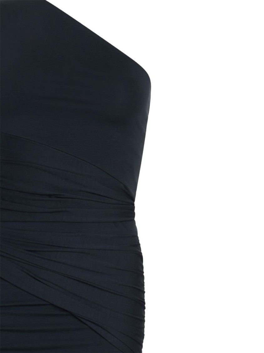 Patou Midnight Blue Asymmetric Gathered Midi Dress
