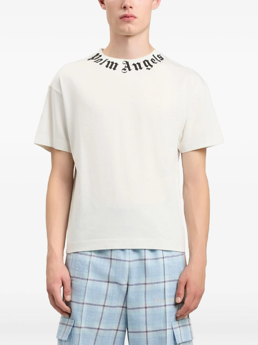 Palm Angels Black Neck Logo Regular Cotton T-Shirt