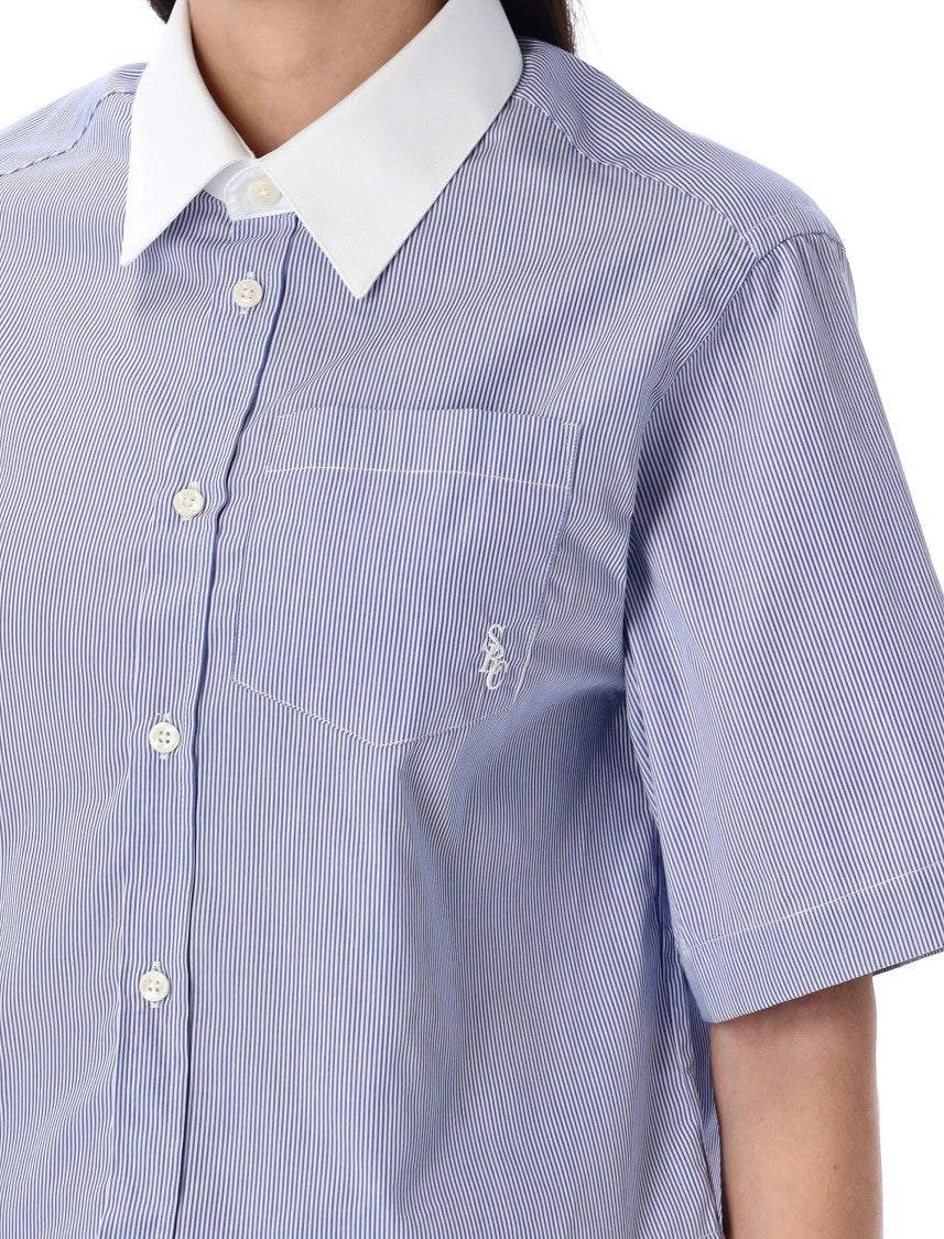 Sporty And Rich Striped Cropped Shirt With Spread Collar