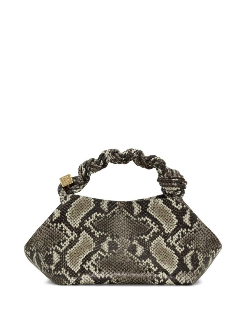 Ganni Structured Trapezoidal Handbag With Textured Snakeskin Design