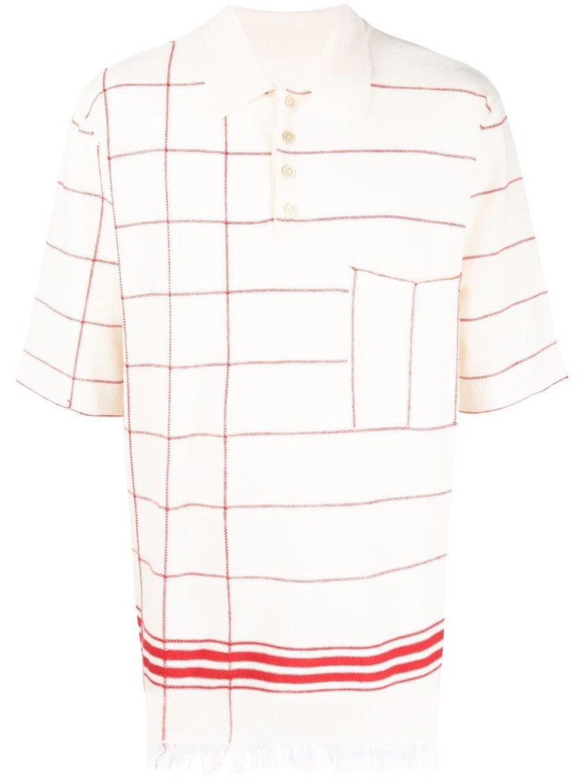 Maison Margiela Short-Sleeved Polo Shirt With Grid Pattern And Fringe Detailing