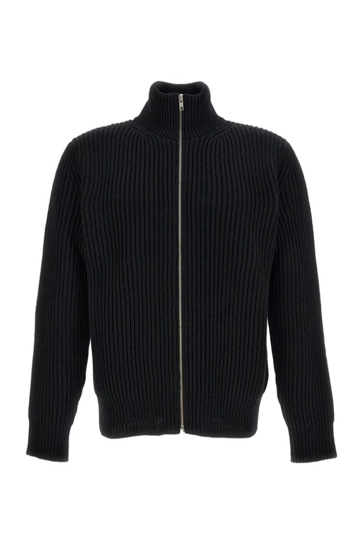 Mm6 By Maison Margiela Rib-Knit Wool Blend Sweater With Two-Way Zip Closure