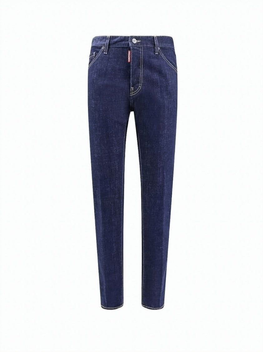 Dsquared2 Dark Rinse Wash Straight-Leg Jeans With Contrast Stitching