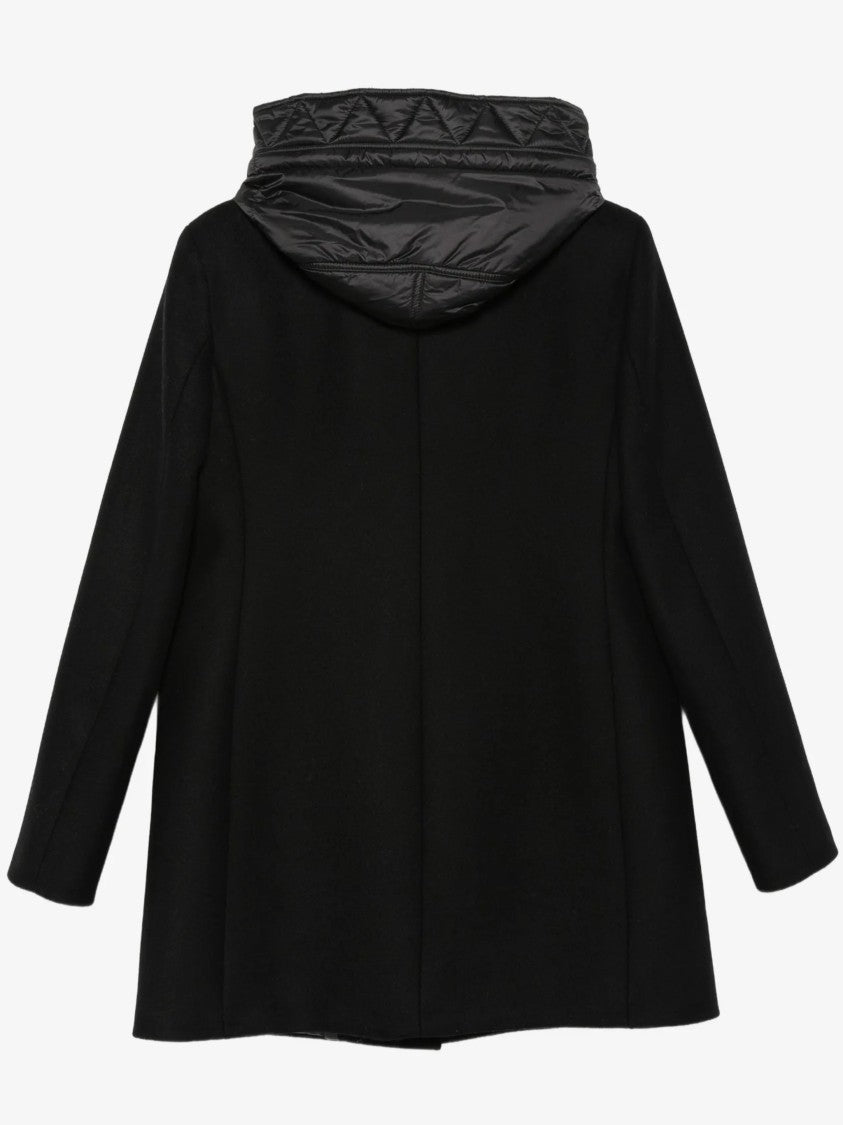 Fay Mid-Length Black Coat With Quilted Collar And Toggle Closure
