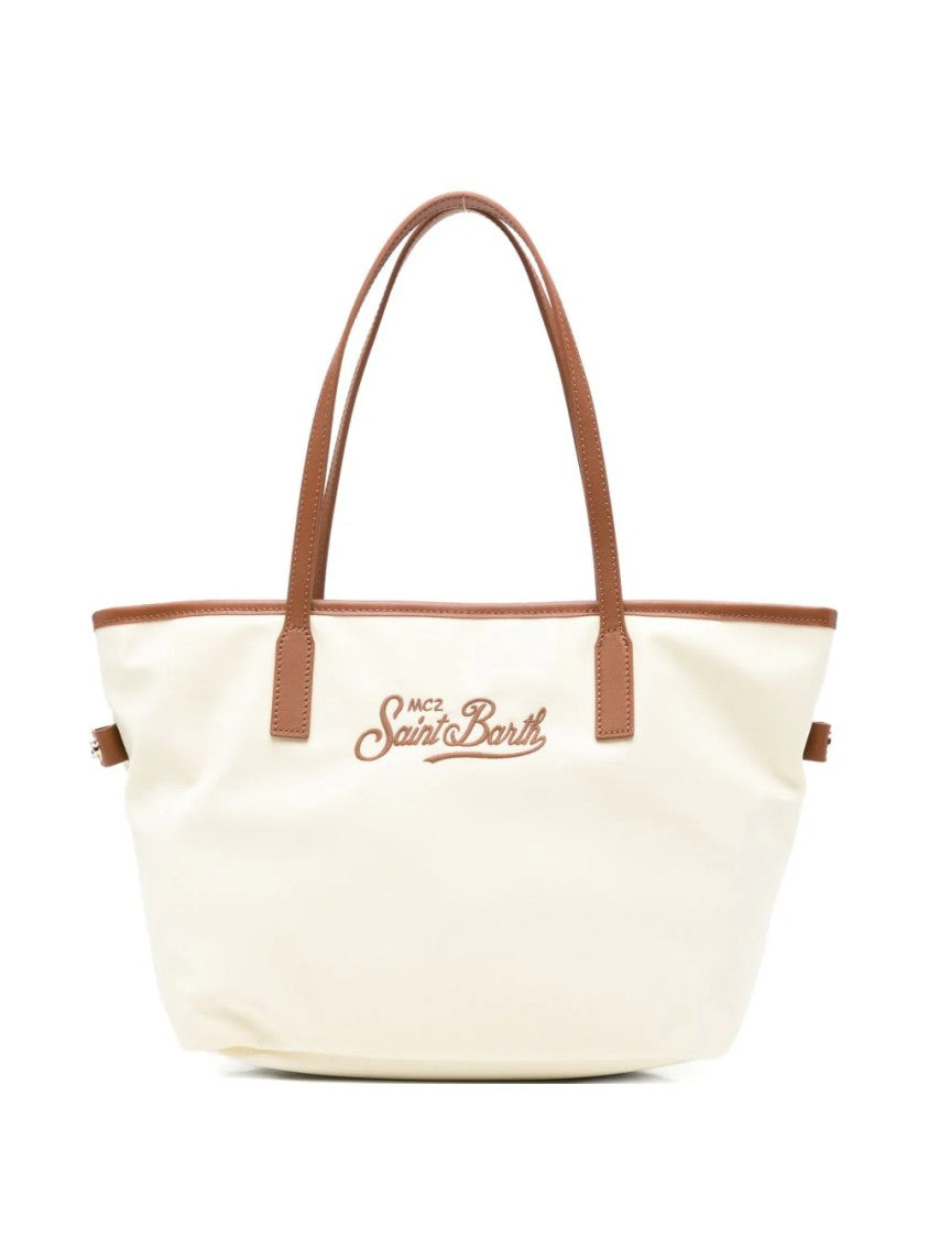 Mc2 Saint Barth Medium Ivory Nylon City Shoulder Bag With Leather Accents
