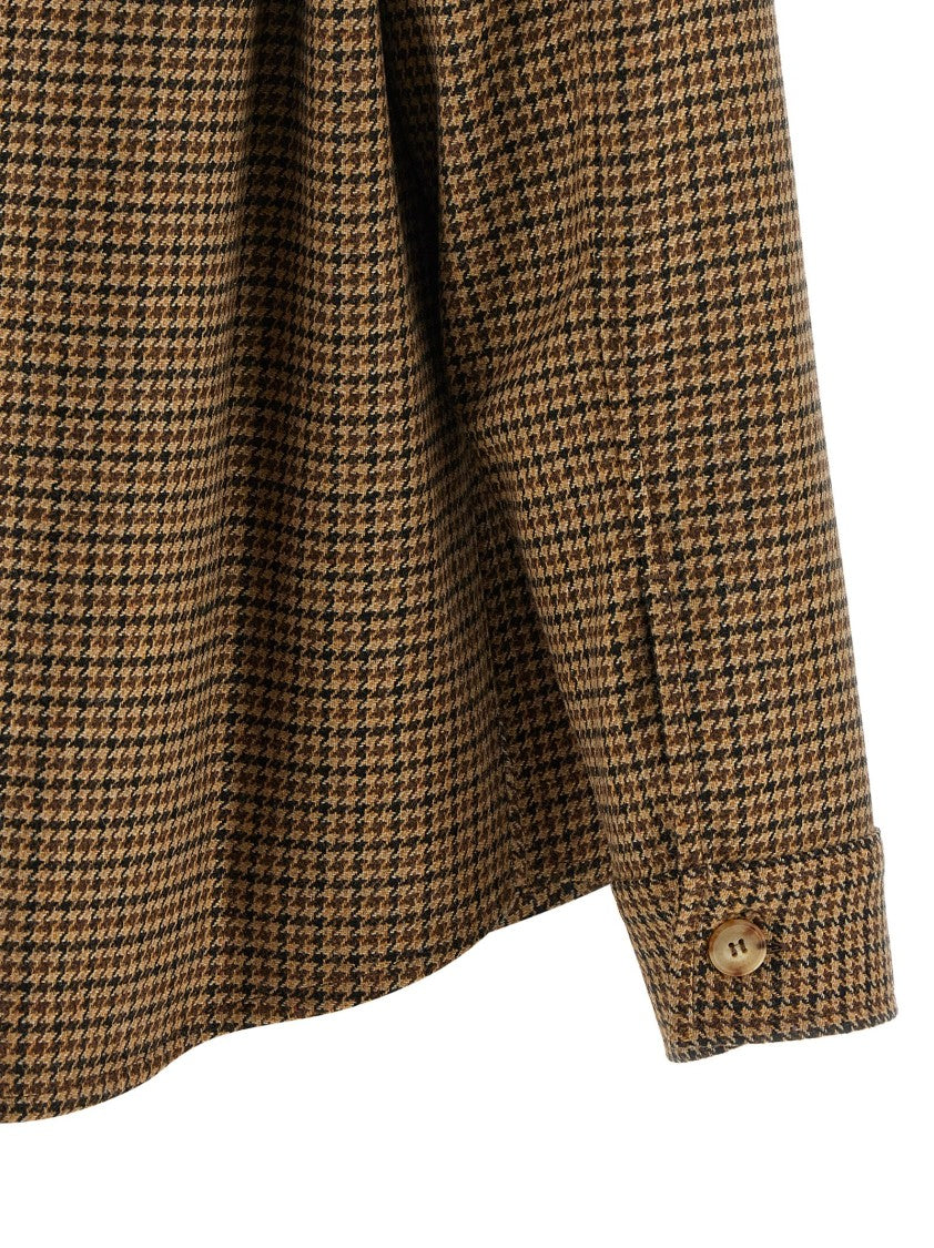 Saint Laurent Oversized Houndstooth Wool Blend Overshirt With Side Slits