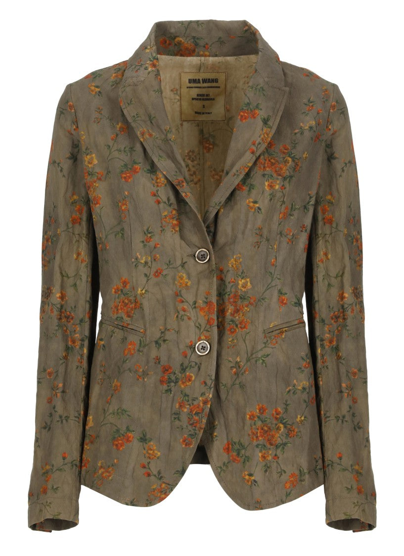 Uma Wang Floral Patterned Cotton Blazer With Peak Lapel