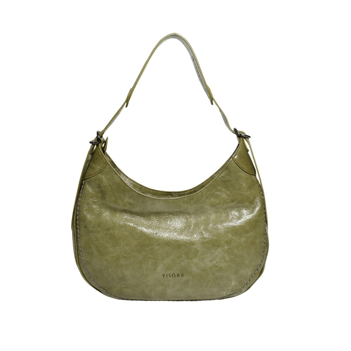 Plinio Visona' Olive Green Naplack Half-Moon Bag
