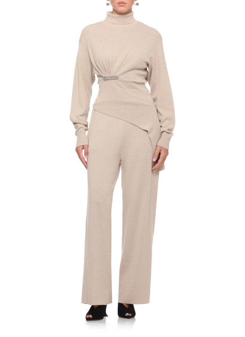 Lanvin Wide-Leg Trousers With Drawstring Waist And Textured Finish