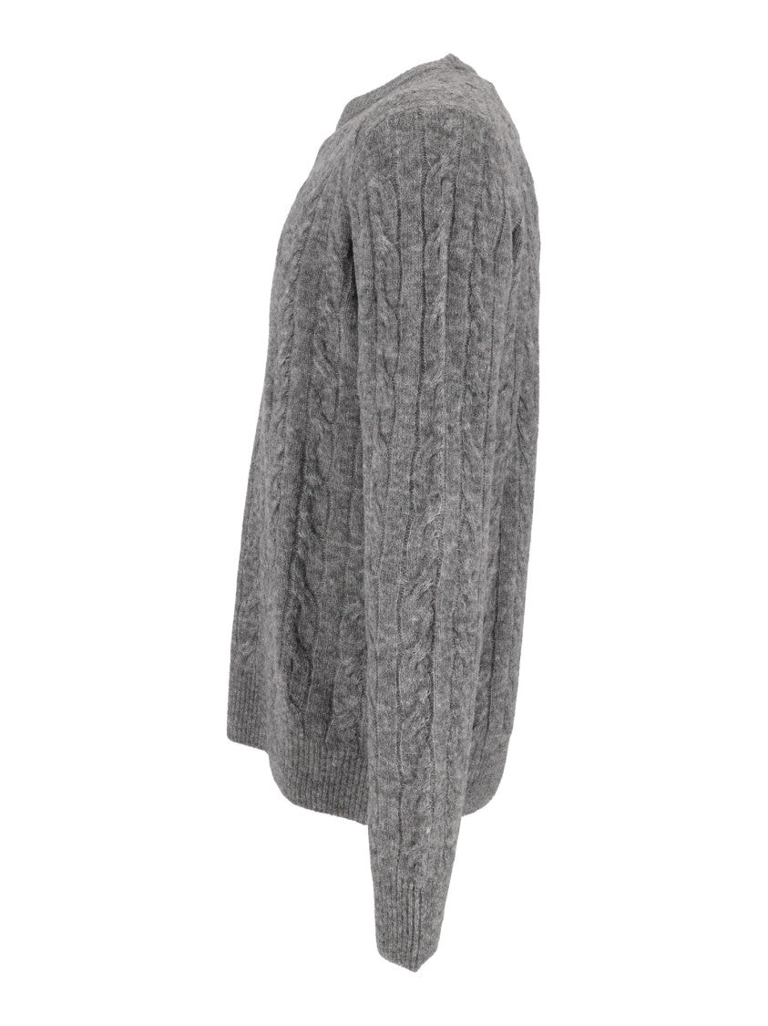Ballantyne Textured Cable Knit Round Neck Sweater