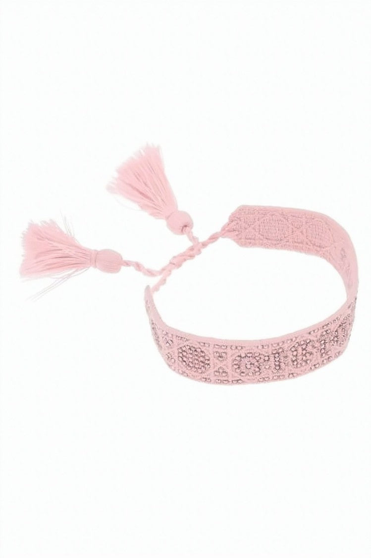Dior Embroidered Logo Cotton Bracelet With Braided Tassels