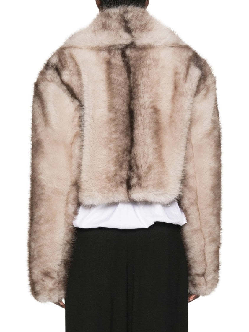 Sportmax Plush Faux Fur Pinstripe Cropped Jacket