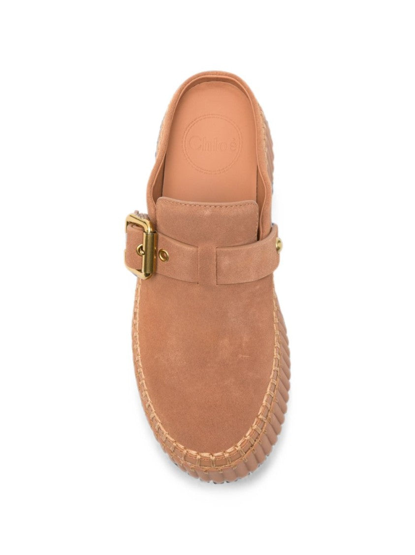 Chloé White Slip-On Mule Ridged Platform Flats