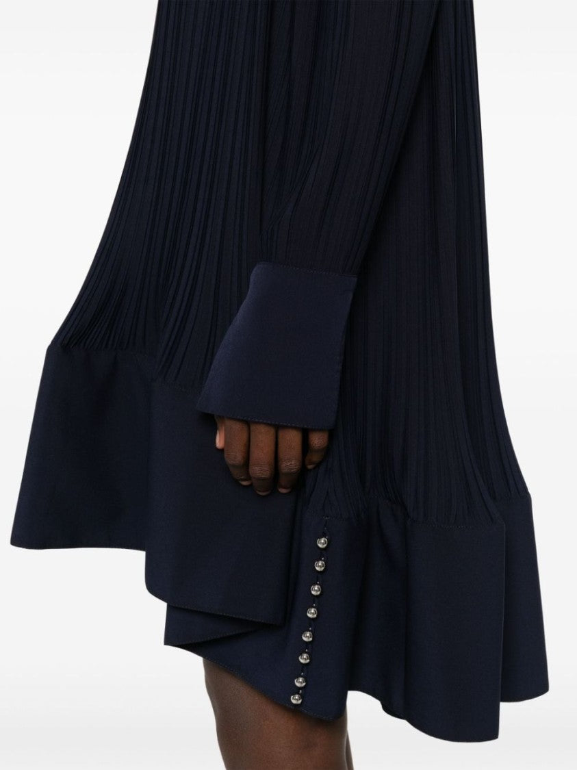 Lanvin Navy Blue Plissé Effect Dress