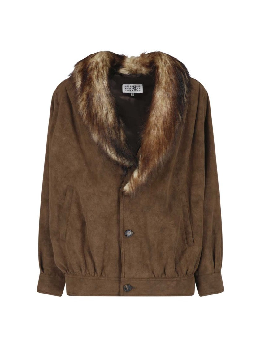 Mm6 By Maison Margiela Brown Faux Fur Collar Jacket