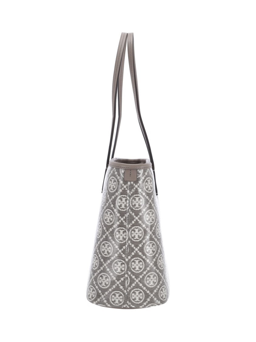 Tory Burch Grey T-Monogram Cotton Tote Bag