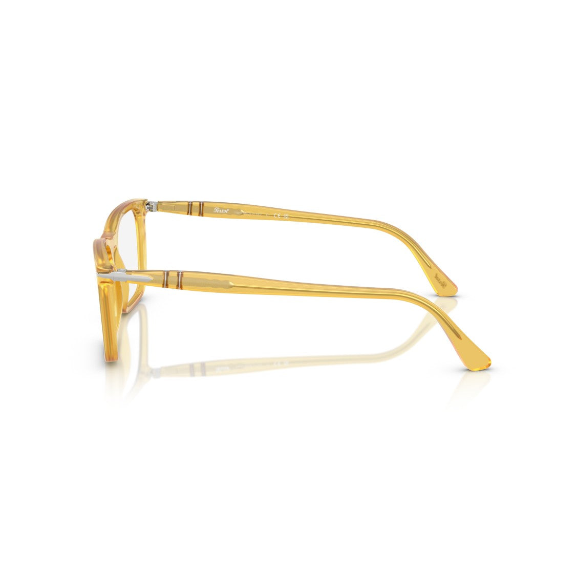 Persol 0Po3358v Translucent Amber Acetate Eyeglasses With Metallic Accents
