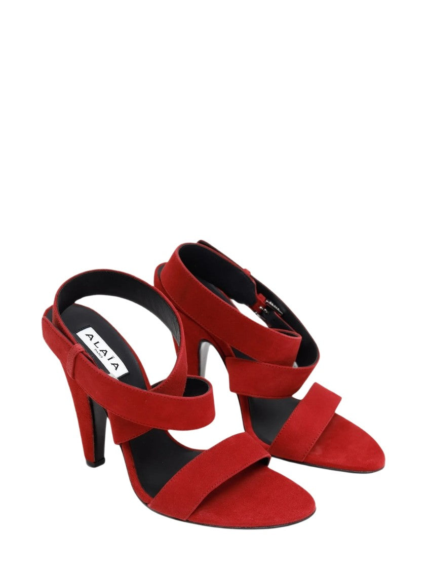 Alaïa Cone-Heel Supportive Straps Suede Sandals