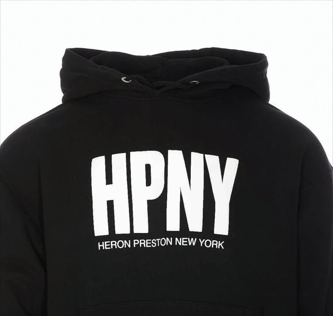 Heron Preston Black Hoodie With Bold Logo And Unique Sleeve Detail