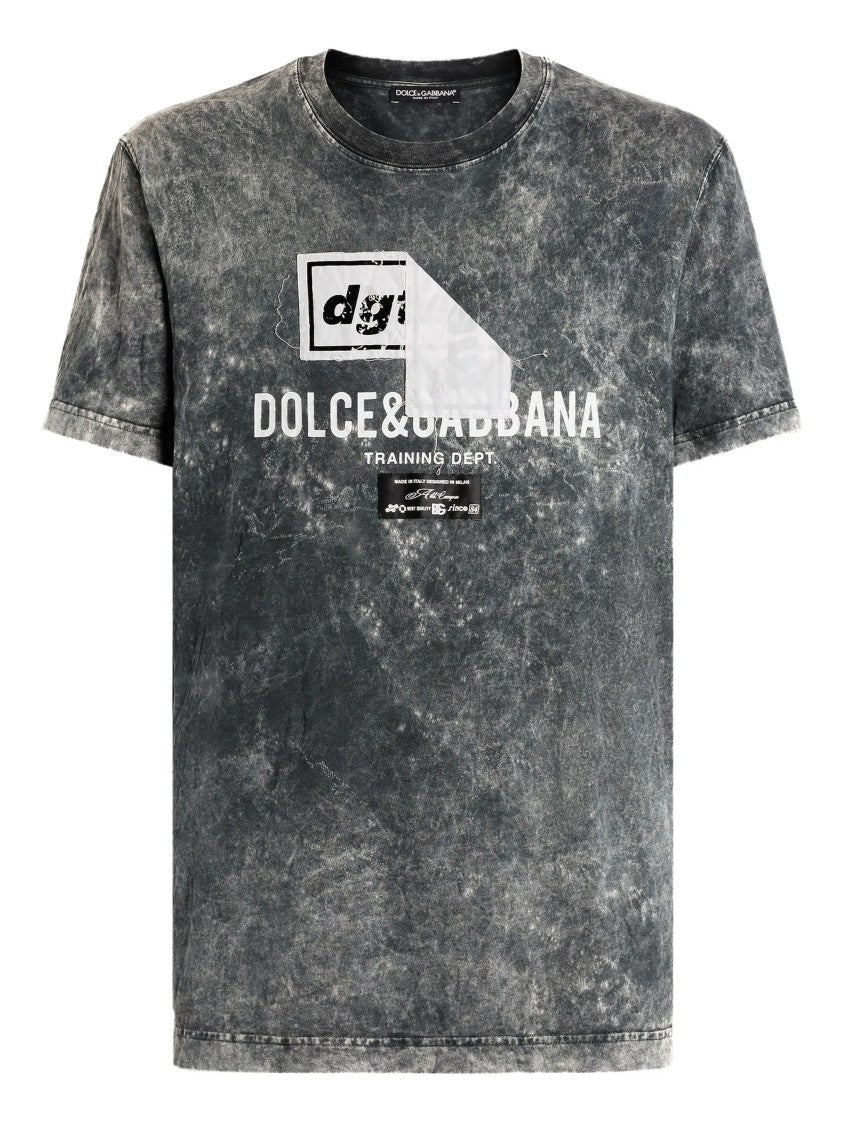 Dolce & Gabbana Washed Textured Cotton Layered Graphic T-Shirt