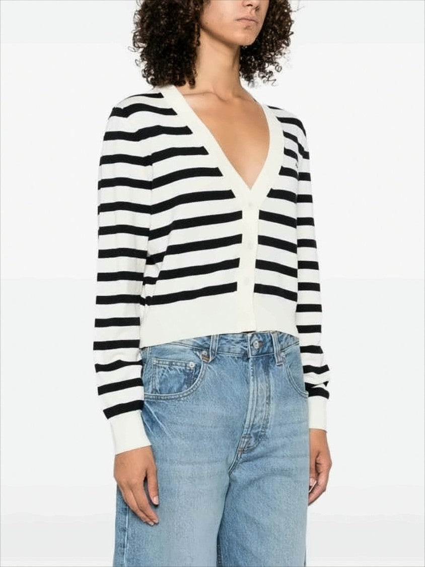 A.P.C. Cropped Black And White Striped Cardigan