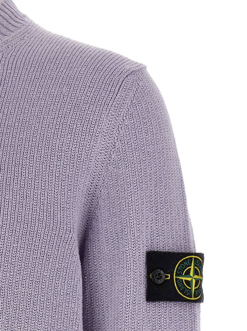 Stone Island Crew Neck Logo Badge Sweater In Soft Knitted Cotton