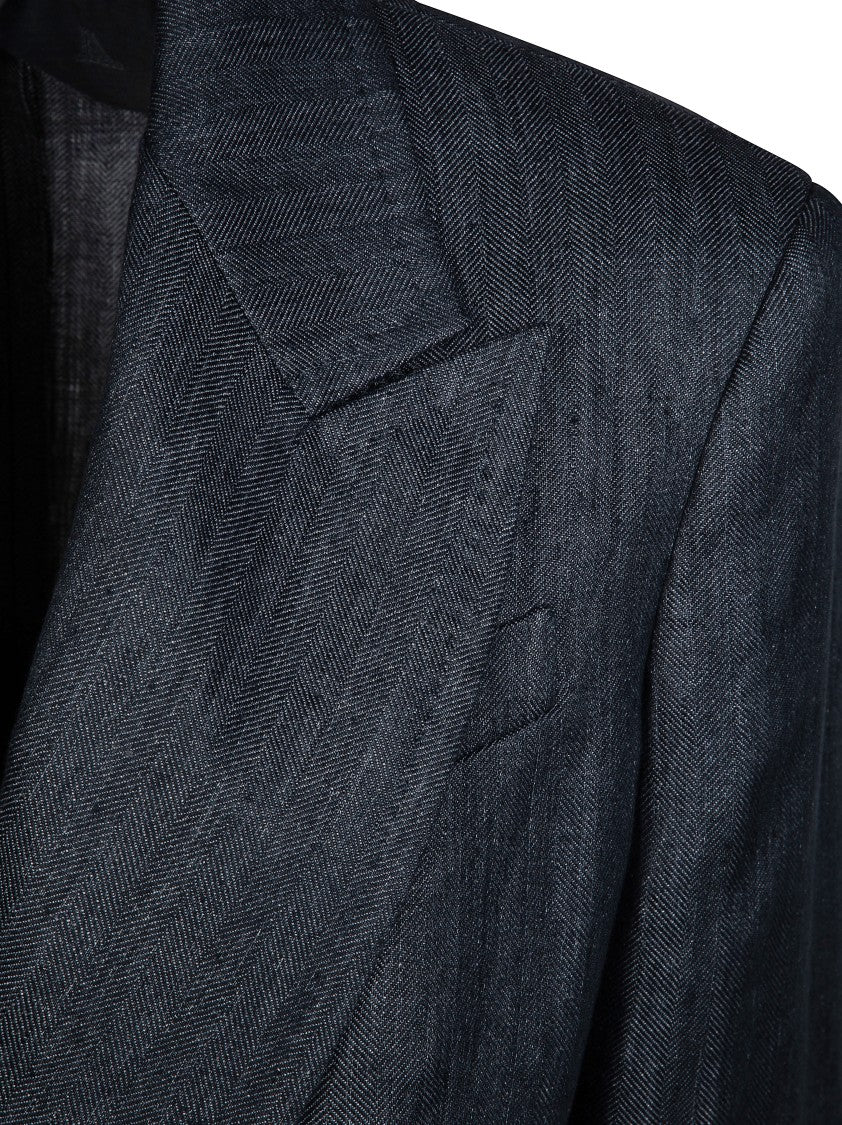 Max Mara Black Mxmolimpia1 Herringbone Linen Blazer
