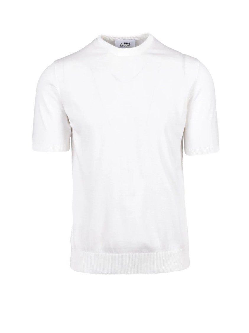 Alpha Studio White Men Cotton Crewneck Pullover Top
