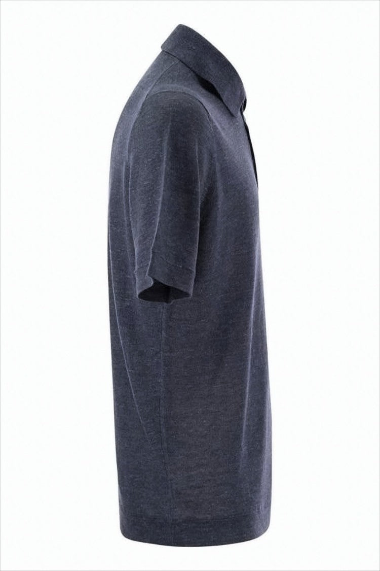 Brunello Cucinelli Textured Blue Polo Shirt