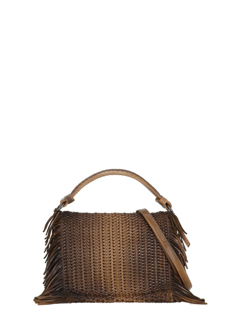 Reptile's House Gradient Brown Braided Handbag With Fringed Detail