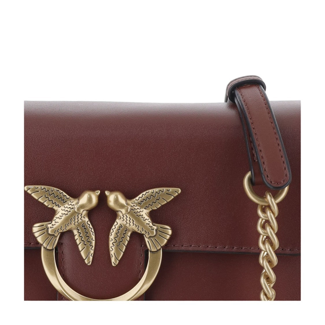 Pinko Dark Red Leather Gold Logo Shoulder Bag