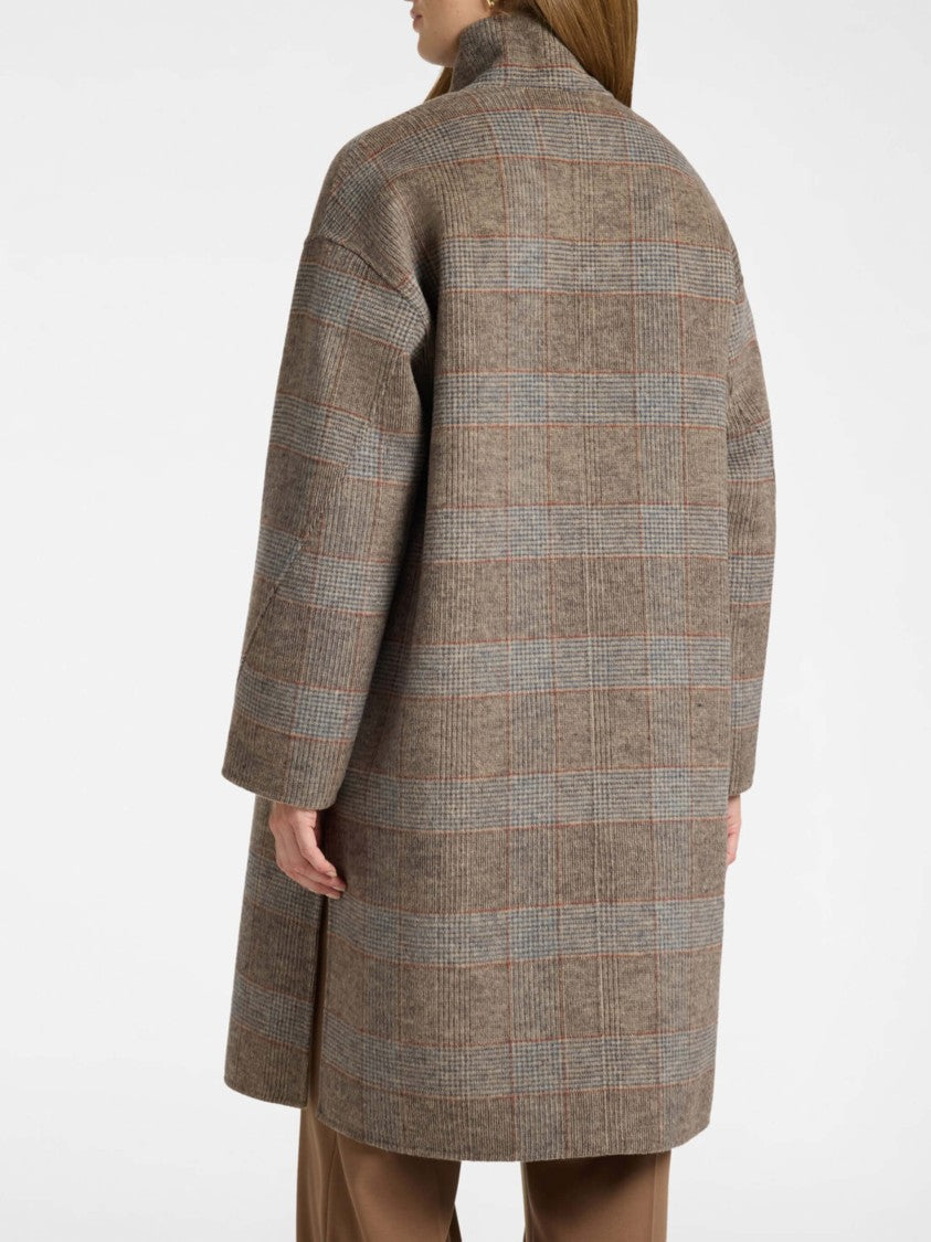 Elena Miro` Loose Boxy High Collar Toggle Wool-Blend Coat