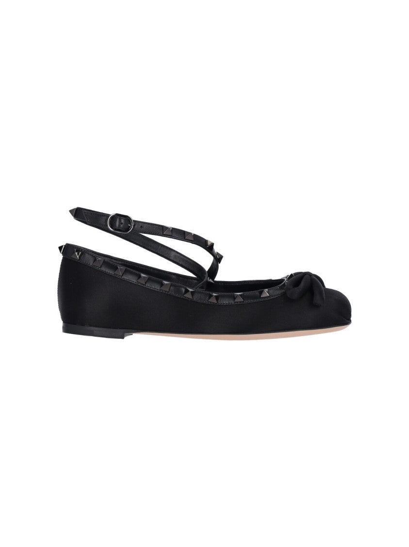 Valentino Garavani "Rockstud" Satin Ballerinas – Black