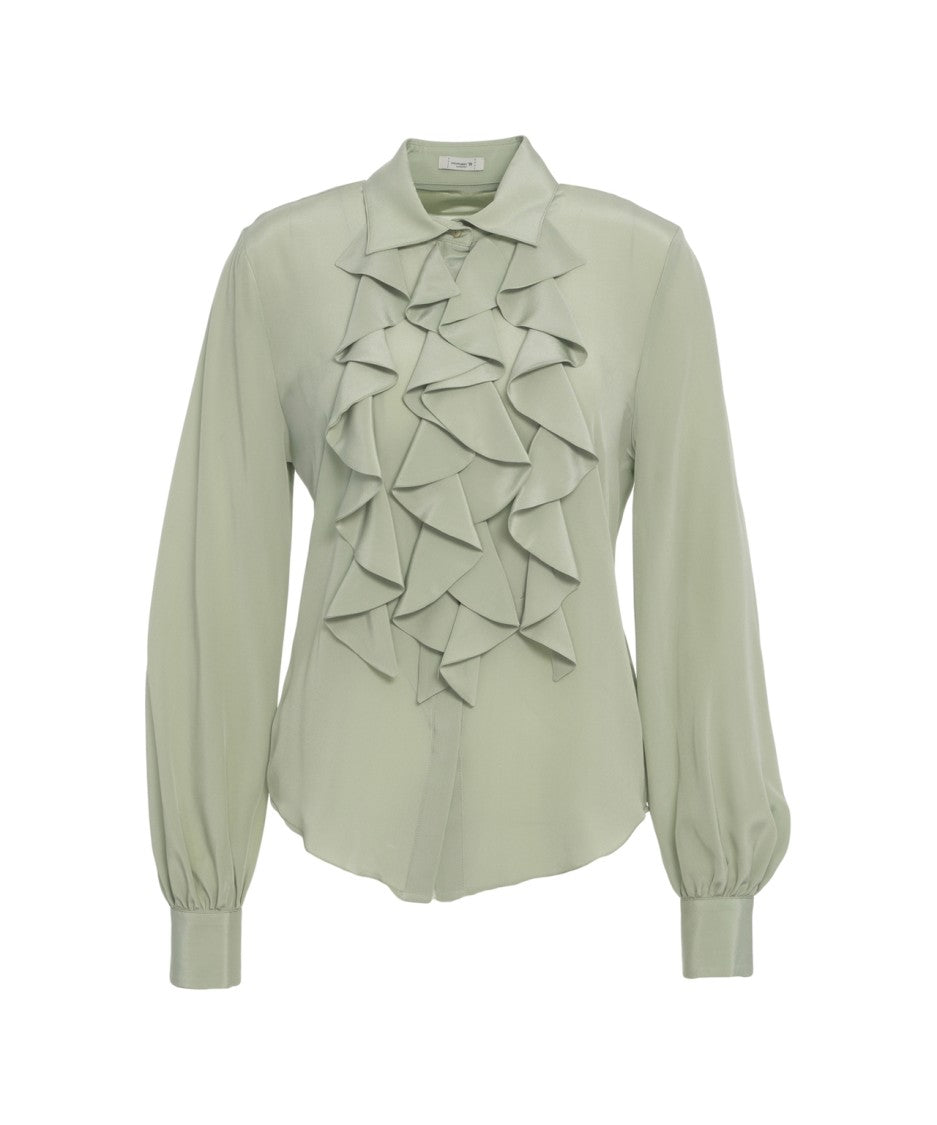 Himon's Ruffled Front Blouse With Classic Collar