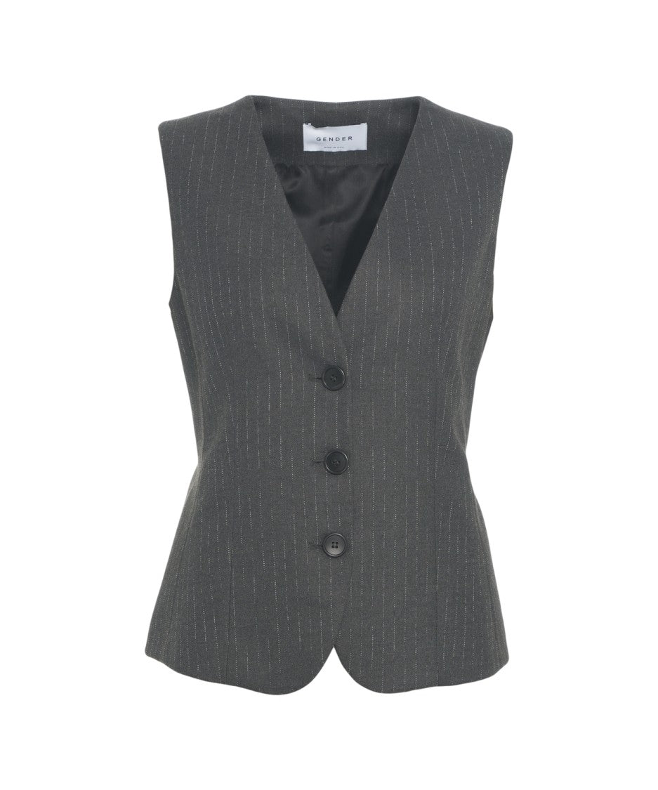 Gender Pinstripe Tailored Waistcoat With V-Neck