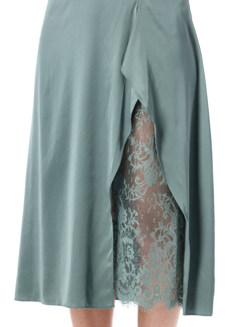 Acne Studios Fitted Satin Slip Dress With Ruffled Lace Insert