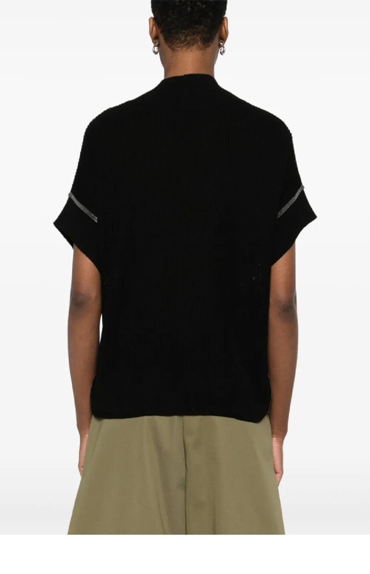 Brunello Cucinelli Relaxed Fit Black V-Neck Top