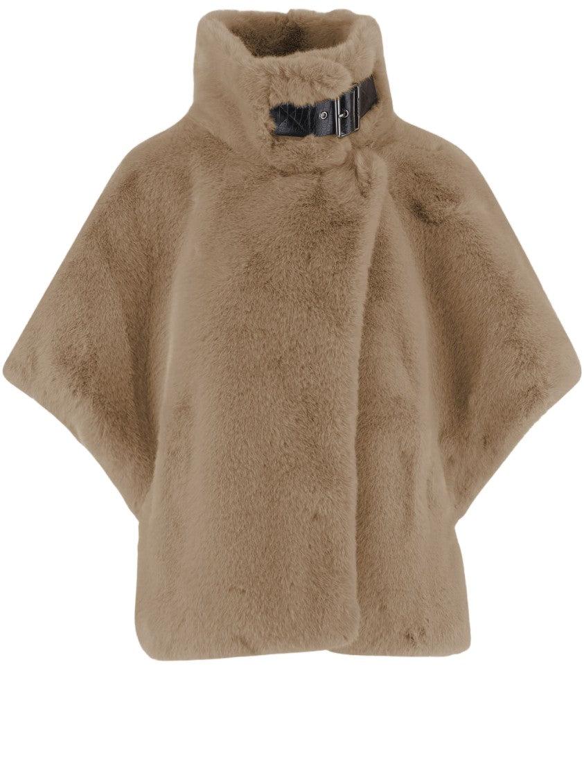 Pinko Short-Sleeved Plush Jacket With High Collar And Buckle Detail