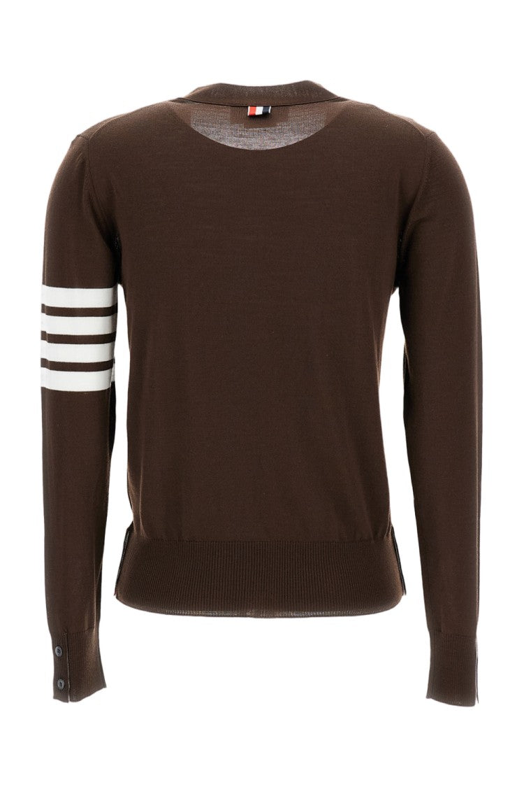 Thom Browne V-Neck Cardigan W/ 4 Bar In Fine Merino Wool