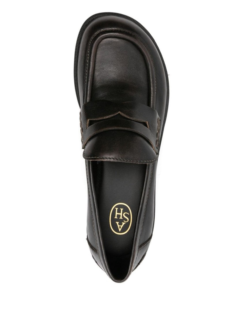 Ash Penny Strap Black Leather Loafers