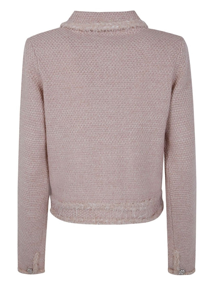 Blugirl Cropped Soft-Textured Knit Sweater With Classic Collar